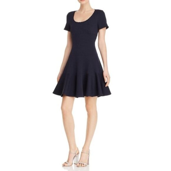 Rebecca Taylor Dress Size 10 Navy Textured Scallop Fit & Flare Career Office - Picture 1 of 12